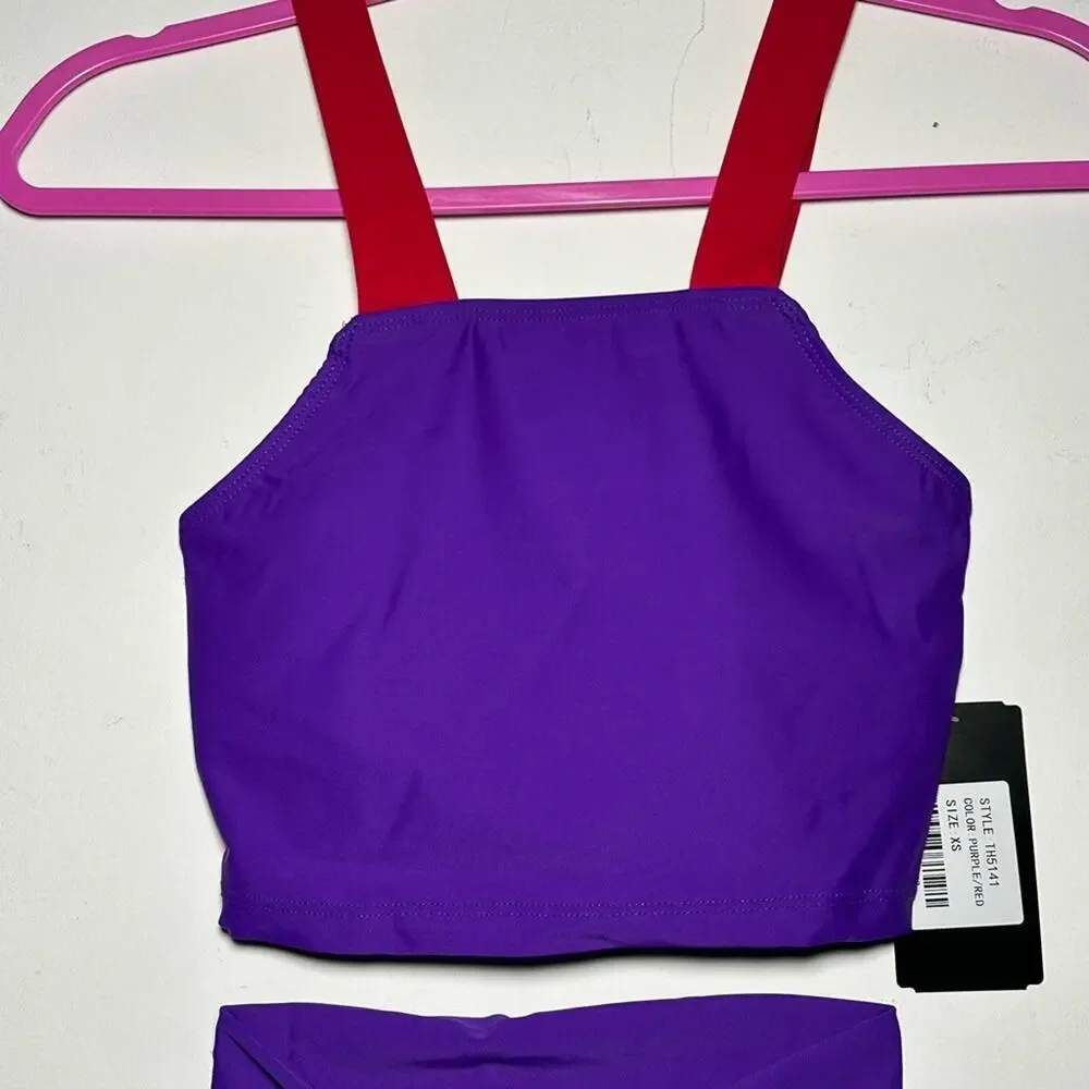 Theatricals dancewear class wear crop top purple and red dance